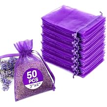 Sukh 50 Lavender Sachet Bags Empty - Purple Organza Bags 3x4 Sachets for Drawers and Closets Deodorizer Potpourri Bag Scented Sachet Home Fragrance Products Party Favor Gifts for Rose Orange Cinnamon