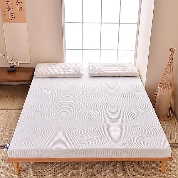 ZIQINPSQ 2.3 inch Memory Foam Mattress Cover,Gel high Resilience Foam Mattress Cover,Removable and Washable Knitted Mattress Cover. Ripples White, California King 72 x 84