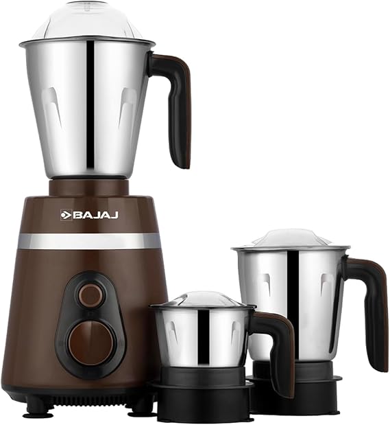 Bajaj Ninja Series Powergrind Belgian Chocolate Mixer Grinder | Duracut Blades | Powerful 1000W Titan Motor | 3 Pots | | Black/Chrome