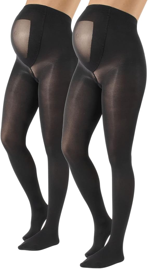 CALZITALY 2 Pairs Maternity Tights Over the Belly, 40 DEN Made In Italy | Womens Opaque Maternity Pantyhose, Reinforced Toe, Flat Seams & Soft Cotton Gusset, Pregnancy Stockings, S-XL