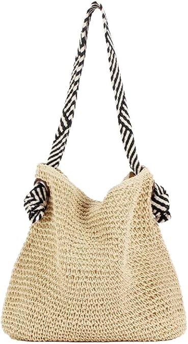 Handwoven Soft Straw Shoulder Bag Hobo Straw Handle Tote Retro Summer Beach Bag Rattan Handbag