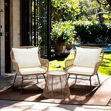 Bezseller 3-Piece Outdoor Patio Furniture Set - Modern Boho Furniture 20" Wide Seating w/ 2" Thick Cushions, 14.2" Seat Height - for Gardens, Balcony & Apartments