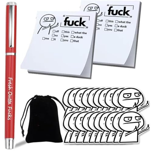 KUSIAPA Fresh Outta Fucks Pad and Pen,Funny Sticky Notes and Pen Set,Snarky Novelty Office Supplies, Novelty Pen Desk Accessory, Fun Gifts for FriendsRed Unknown Binding