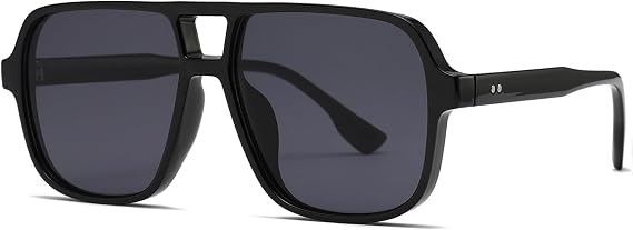 Long Keeper Retro Square Pilot Sunglasses for Women Men Oversize Retro Aviation Square Sunglasses Double Bridge Sun Glasses Vintage Shades UV400