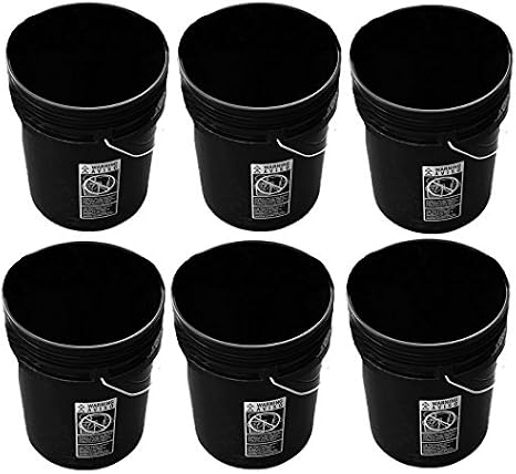 5 Gallon Black Buckets Six (6) Pack | Plastic | Black