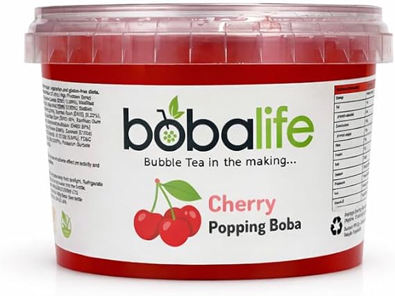 Bobalife Cherry Popping Boba Pearls 600g – Fruit Juice Filled Bubble Tea Pearls, Boba Topping for Drinks, Desserts, Cocktails & Slush – Vegan & Gluten Free