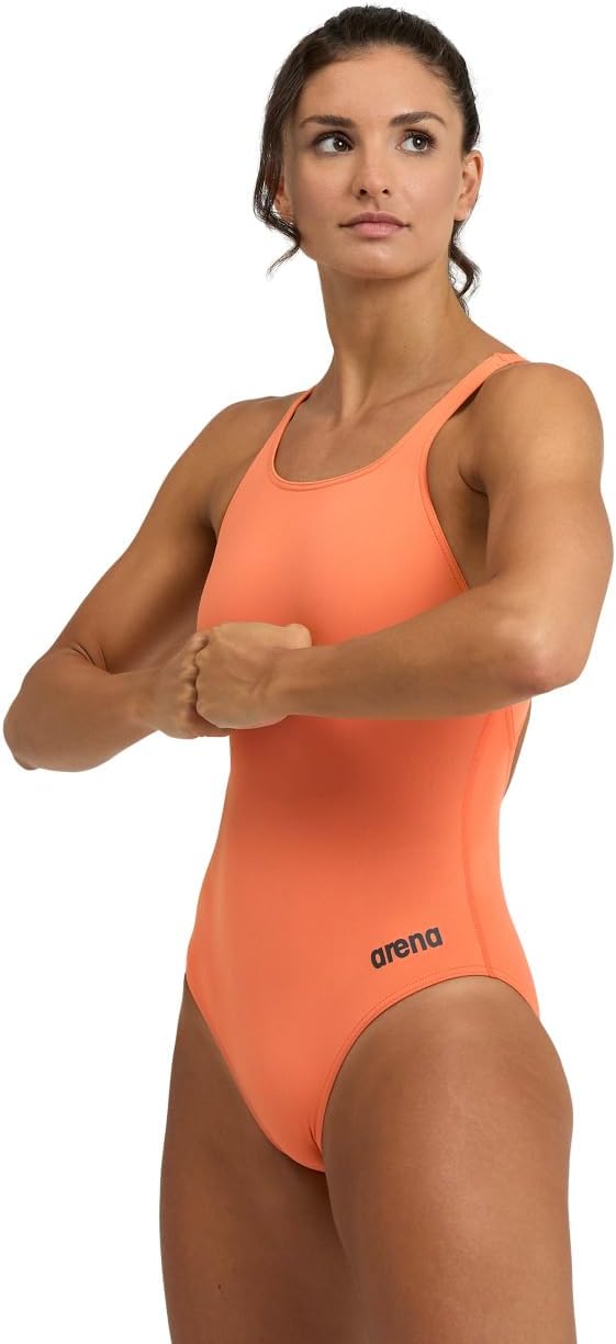 ARENA Women's Team Solid Athletic One Piece Swimsuit - Quick Drying, Chlorine Resistant, Sporty Ladies Swimsuit,NESPOLA-Asphalt
