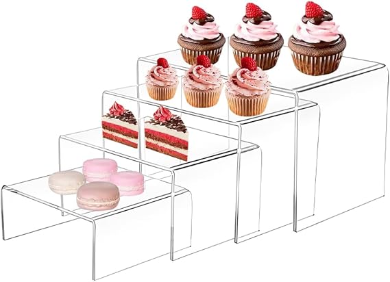3 PCS Clear Acrylic Display Risers, Large Acrylic Risers, 3 Sizes Clear Display Stand Risers for Cupcakes Figures cosmetics Collectibles Display(Rectangle)