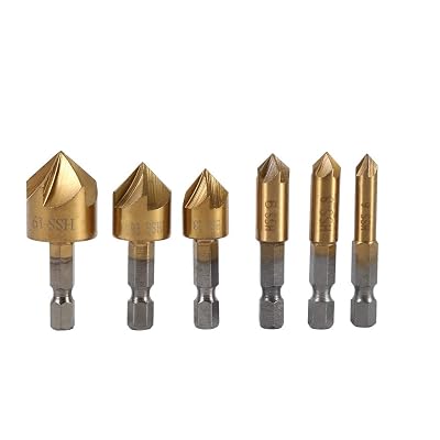 Countersink Drill Bit Set, HSS 14 Hex Shank, 6mm 8mm 9mm 12mm 16mm 19mm 5 Flutes 90 Degree Center Punch Tool Sets for Wood Metal Working Chamfer and Deburring