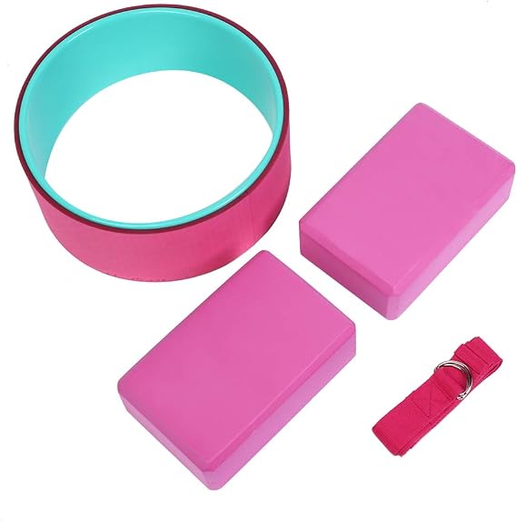 4PCS Yoga Wheel Set, Yoga Block Yoga Stretch Belt Strap Back Pain Stretching, Yoga Wheel Bag, Yoga Accessory for Stretching, Designed for Stretching Flexibility, Fitness Set