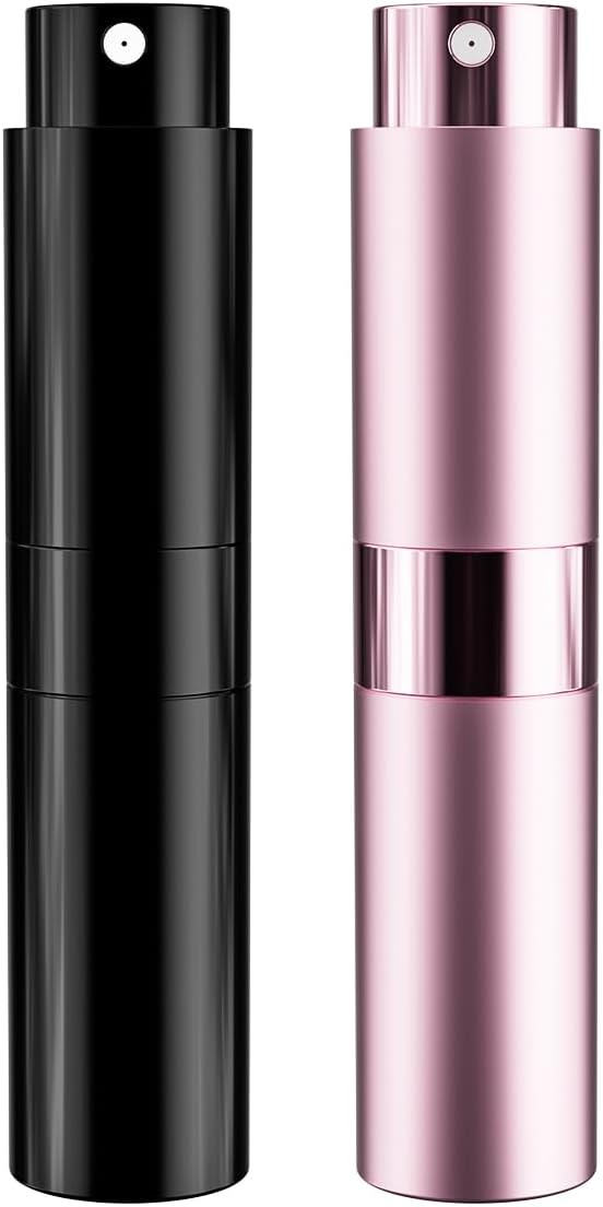 Perfume Travel Refillable Bottle 8ML Portable Atomizer Spray for Traveling Essentials Toiletries 2 Pack(Black,Pink)