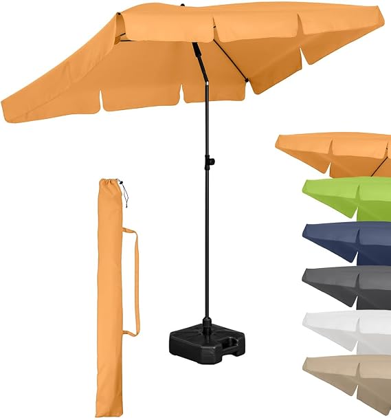 FARE Parasol Size L Rectangular – 200 cm Diameter – UV Protection 50+ for Balcony Garden Patio Summer – Titanium Finish Kink Device Twist Lock Includes Carry Bag (Apricot)