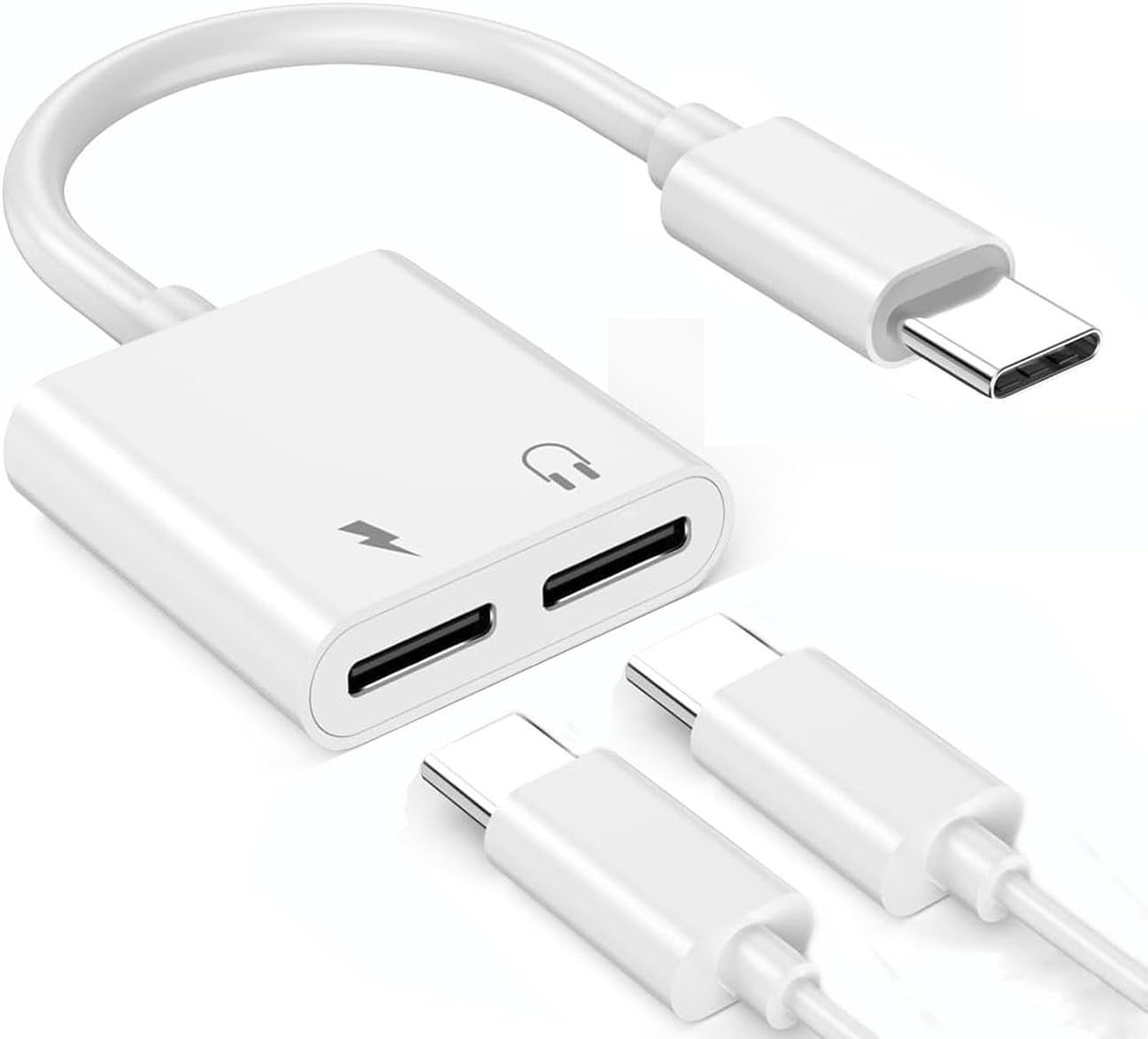 USB C Adapter for Headphones 2-in-1, Type C to Dual USB C Headphone and Charger Adapter Splitter, for MacBook Pro, Compatible with Pad ProAir, iPhone 15 Pro Max, Samsung Galaxy S23