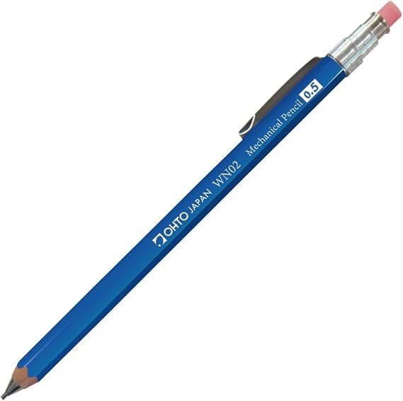 OHTO WN02 Wooden Mechanical Pencil, 0.5mm Fine Point, Mini-Sized Barrel with Clip, Blue Body, Made from Incense Cedar, WN02-SP5-BL
