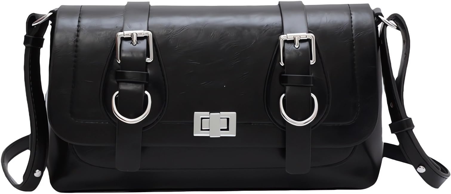 Women's Leather Buckle Handbags and Crossbody Bags,Female Purses Leisure Portable Messenger Bags Tote Bags Satchel Bags Black