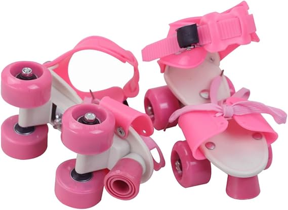 Adjustable Skate Shoes with Double Row Four Wheels Protective Design Comfortable Strap for Pink Roller Skates for Beginners