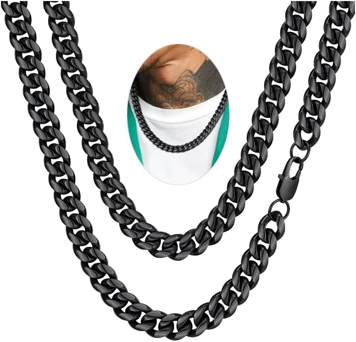 FaithHeart Chunky Miami Cuban Link Chain Necklace for Men - Gold Plated/Black Stainless Steel Hip Hop Chains Necklaces, 6/10/14mm Width 18/20/22/24/26/28 Inch Length, with Gift Box