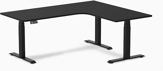 Desky L-Shape Curved Laminate Sit Stand Desk Black 71" Right Matte Black