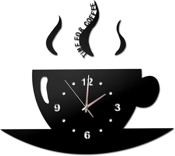 Creative DIY Mirror Wall Clock With Coffee Mug Decal, Modern Minimalist Silent Quartz Decor For Living Room Bedroom(Color2)