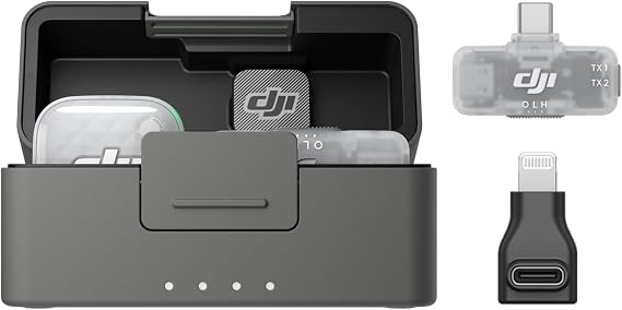 DJI Mic Mini 2S 1 TX + 1 Mobile RX + Case + Smartphone Adapter Lightning Microphone for iPhone, 28 Hours of Internal Storage, 32-bit Float Recording, Lightweight, Compact, OsmoAudio Connection