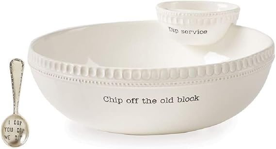 Mud Pie Beaded Stacked Chip And Dip Bowl | Chip and Dip Serving Set, Includes Novelty Spoon