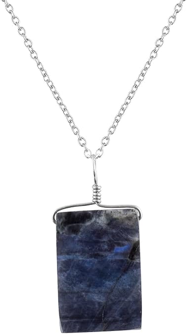 Gemstone Pendant Necklace, Rough Energy Stone, Chakra Healing Crystals, 925 Sterling Silver, Rhodium Plated, May Birthstone, Women Jewelry, Valentine Gift