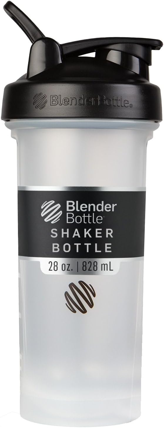BlenderBottle Classic V2 Shaker Bottle with Stainless Steel Ball, For Protein Shakes, Dishwasher Safe, 830ml, Clear Black
