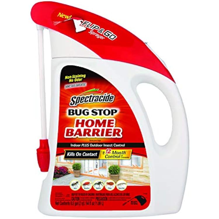 Spectracide Bug Stop Home Barrier Indoor Plus Outdoor Bug Control With Flip & Go Sprayer Kills Ants, Roaches and Spiders on Contact, 0.5 Gallon Case of 4