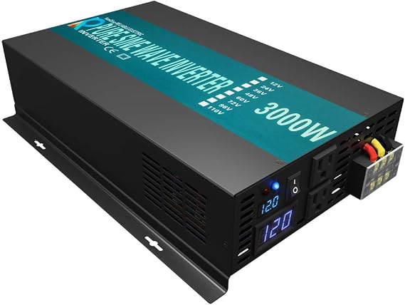 WZRELB 3000W Pure Sine Wave Solar Power Inverter 12VDC (10V-15V) to 110/120V AC, Output 25Amp Max,Off Grid System