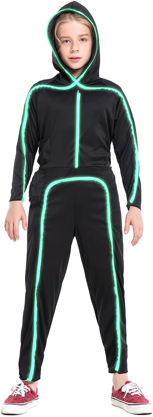 Light Up Child Stick Figure Costume, Led Halloween Cosplay Boys Girls