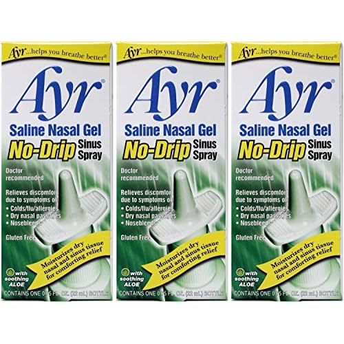 Ayr Saline Nasal Gel No-Drip Sinus Spray with Aloe Moisturizing Saline Relief 0.75 fl oz - Pack of 3