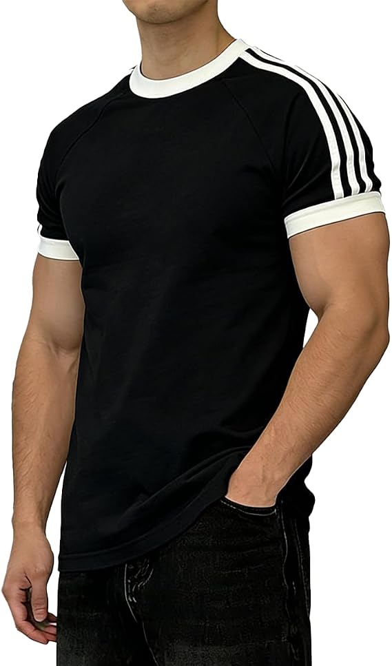 Men Oversized T Shirt 90s Unisex Streetwear Essentials 3-Stripes TeeMen's Codes Collegiate Sportswear T-Shirt