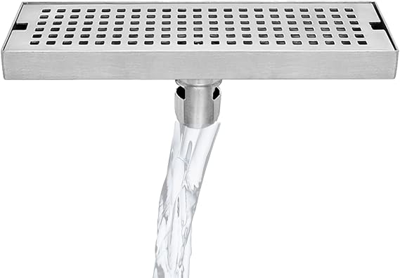 Linear Shower Drain with Removable Grate, 304 Stainless Steel Rectangle Shower Floor Drain, Bathroom Kitchen Yard Drainage Sewer(Silver-M,50x10cm/19.7x3.9in)