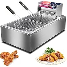 Deep Fryer, 20L Capacity, Household Fryer, Stainless Steel Countertop Single Tank Double Tank Deep Electric Fryer With Fryer Basket, Adjustable Thermostat Control For Commercial Home (Color : Steel,