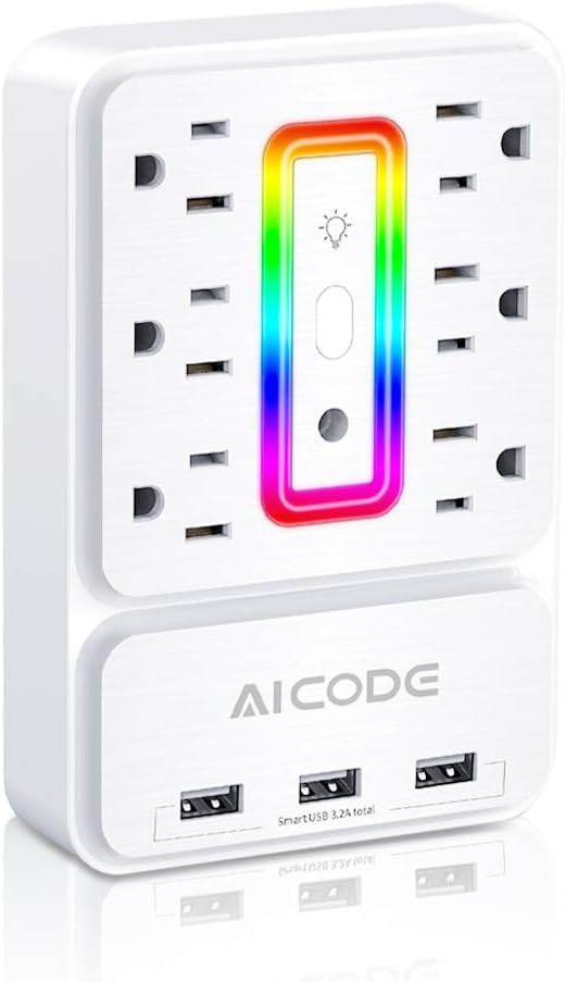 AICODE Outlet Extender with USB, Wall Outlet Splitter Night Light