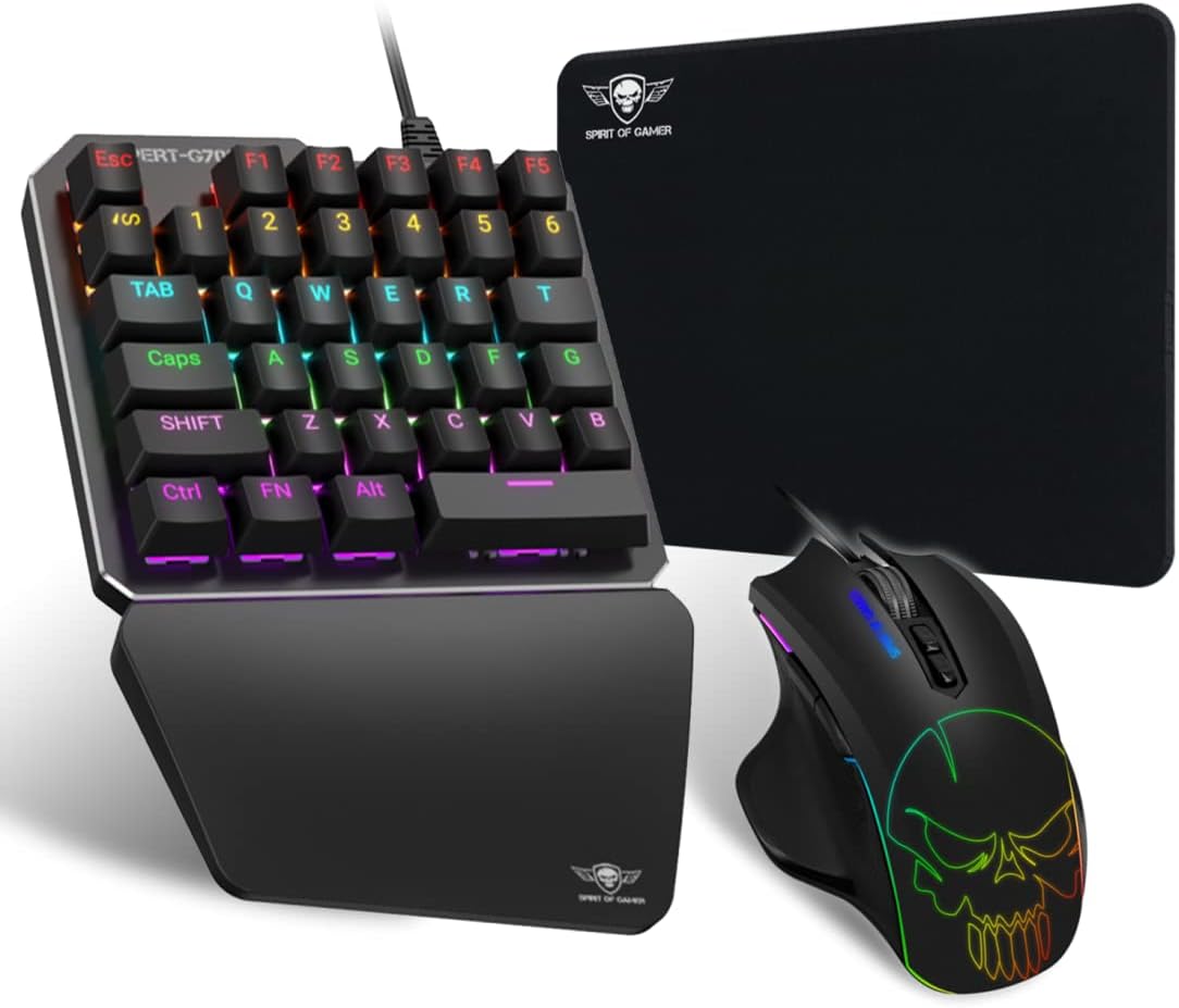 Spirit Of Gamer – Xpert G700 – Adapter Combo RGB Keyboard  Mouse For Video Games Console PS4, XBOX ONE, PC - Keyboard Mechanical Single Hand – Mouse 7 Buttons 3200 DPI