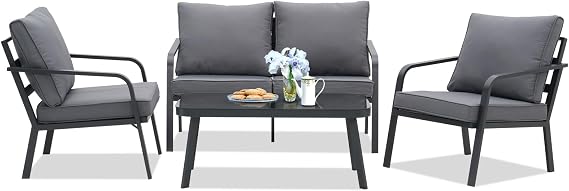 Outdoor Aluminum Furniture Set, 5 Pieces Outdoor Sectional Metal Sofa, Modern Patio Conversation Sets with Cushions for Porch Deck Poolside Balcony