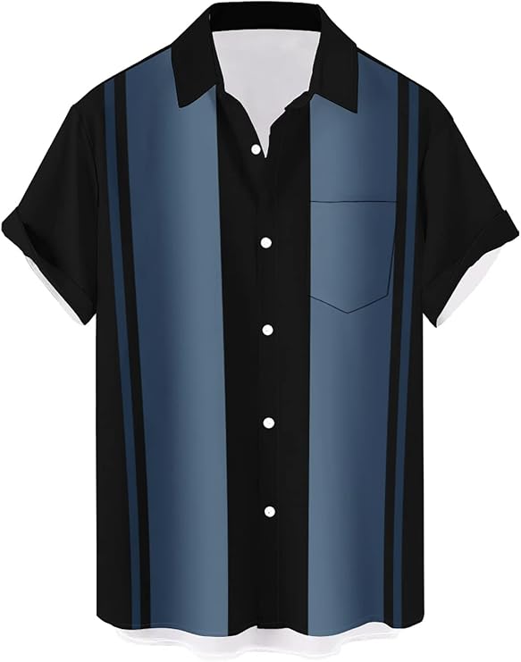 QIVICIMA Big and Tall Mens Retro Bowling Camp Short Sleeve Hawaiian Shirt