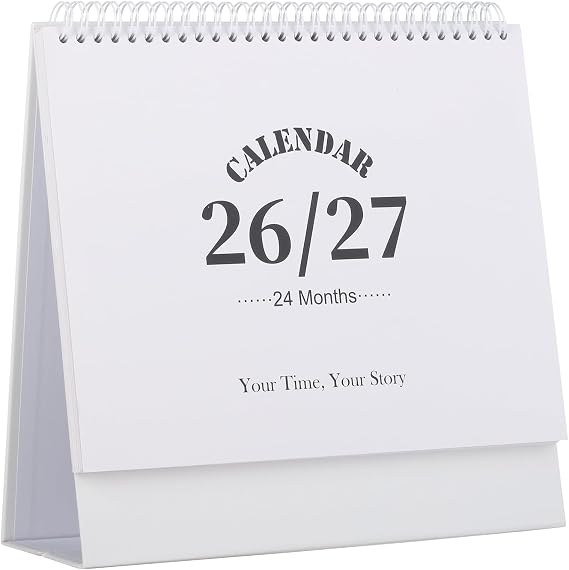 Desk Calendar 2026-2027, 2 Years Calendar Runs from Jan. 2026 until Dec 2027, Table Monthly Planner with Stickers for Home,Office,School Organization(L-White,9.8" x 9.6")