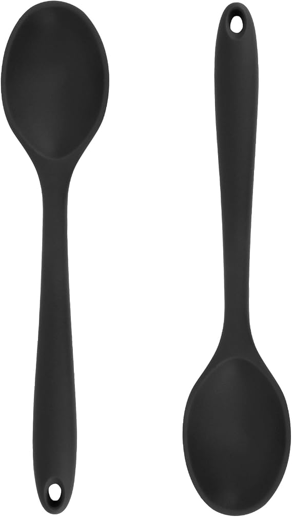 Cooking Spoon 2Pcs 10.8'' Large Serving Spoons Black Heat Resistant Silicone Spoon, Non-Stick Mixing Kitchen Spoons, Premium Silicone Kitchen Utensils for Stirring, Baking & Mixing, Dishwasher Safe