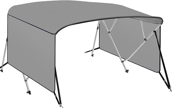 4 Bow Bimini Top for Boats 8ft Long, Boat Canopy with 1" Aluminum Frame, Zippered Curtains, Gray (8' L x 54" H x 91"-96" W)