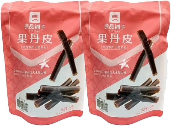 Bestore Traditional Hawthorn Fruit Roll, Sweet Sour Seedless Preserved Hawthorn Strips, Chinese Nostalgic Chewy Snack, 250g, Pack of 2