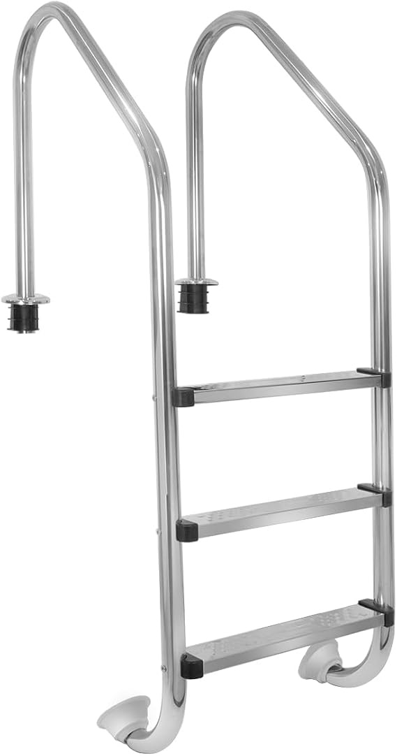 XtremepouwerUS 3-Step Swimming Pool Ladder, Non-Slip Steps Ladder, In-Ground Stainless Steel Step for Indoor/Outdoor Pool, Easy Assembly and Climbing (3 Step)