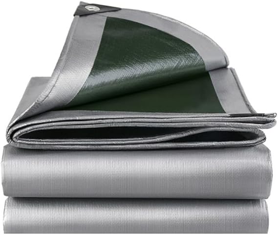 GKXLH Thick 180 g/m² PE Tarpaulin Waterproof Heavy Duty(Army Green+Silver) | Resistant Outdoor Waterproof Tarpaulin 3m x 6m, Frost-Resistant, UV Protection Tarp for Gazebo, Camping, Furniture, Shed