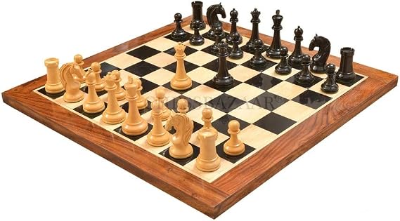 CHESSBAZAAR 23" Wooden Chess Set | Combo of Reproduced 1963-1966 Piatigorsky Cup Chess Set with Wooden Board in Ebony/Box Wood | 4.2" King Height | 2 Extra Queen Included