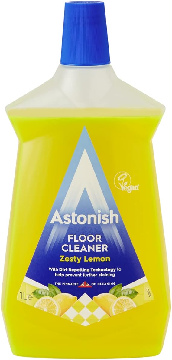 Astonish Zesty Lemon Floor Cleaner With Built In Dirt Repelling Technology To Prevent Stains & Protects Floors From Mud & Pet Stains - Concentrated Mop Solution For Tiles & Sealed Wood 1 Liter Bottle