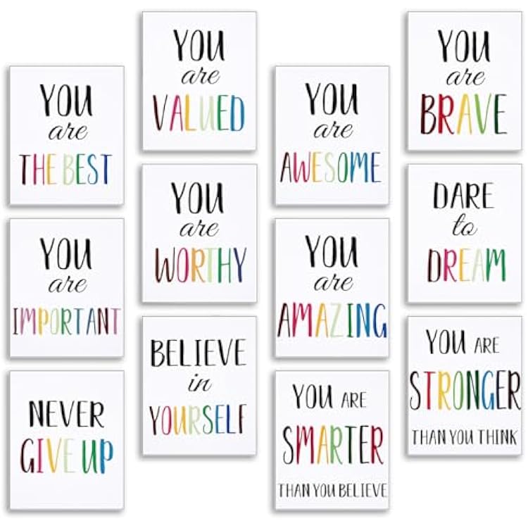 Zonon 12 Pcs Positive Affirmation Posters Classroom Wall Decor, Prints Inspirational Quote for Elementary School, Homeschool & Counselor Office8 x 10 Inches,White