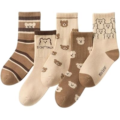 5-Piece Economical Package Unisex Tennis Socks Set with Teddy Bear Bear Bear