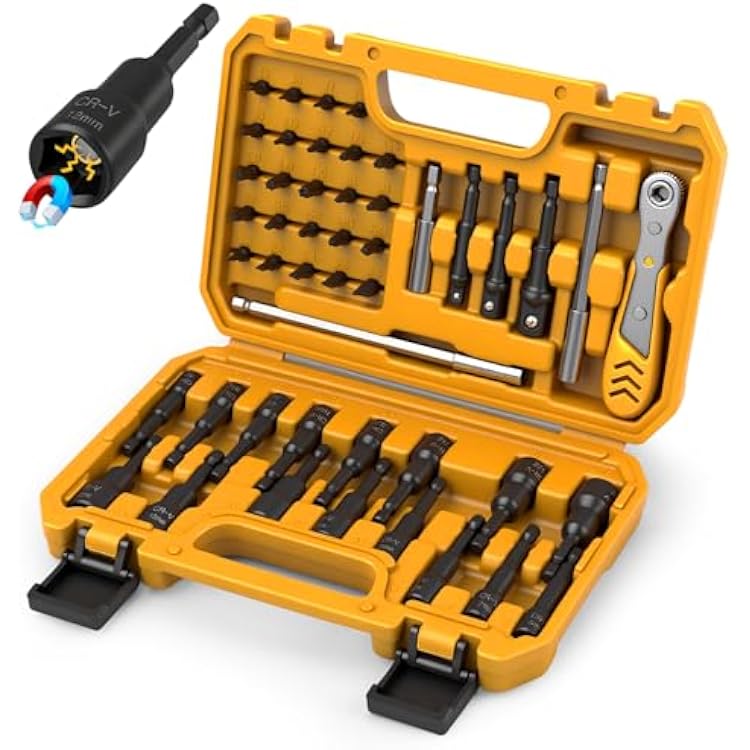 ELEAD 47-Piece Magnetic Nut Driver & Screwdriver Bit Set - Strong Magnetic Nut Drivers for Impact Drill, Power Nuts Driver, Mini Ratcheting Wrench, Drill Bits Extension & Socket Adapter