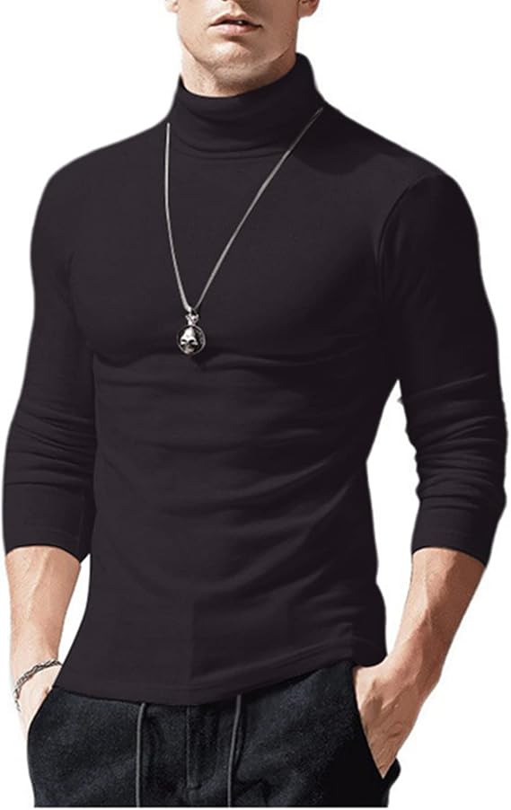 PICKLION Mens Turtleneck Shirts Slim Fit Basic Solid Casual Long Sleeve Thermal Pullover Undershirts